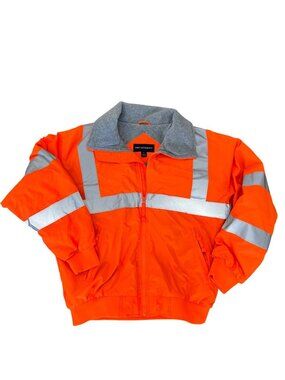Port Authority Safety Jacket High Visibility Orange Reflective Coat Men's Size L